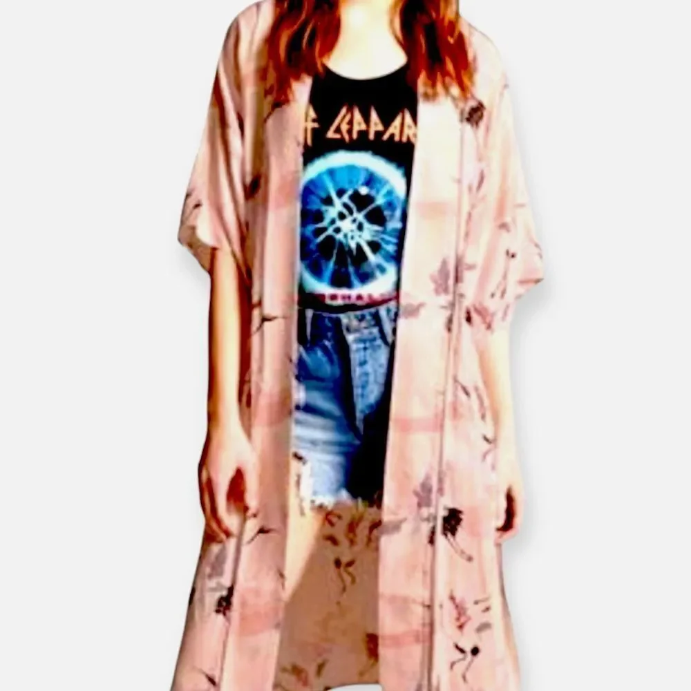 Pink Open Front Long Kimono Robe Swim Cover Up NEW